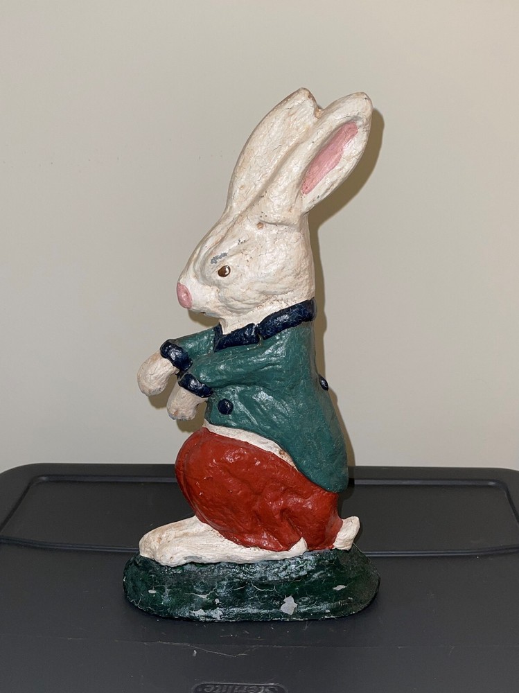 Cast Iron Rabbit in Green Coat Doorstop