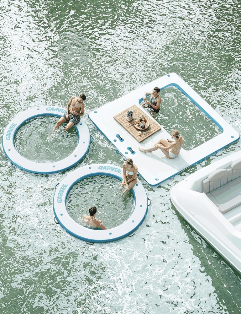 8FT Round Inflatable Floating Dock with 6FT Central Hammock