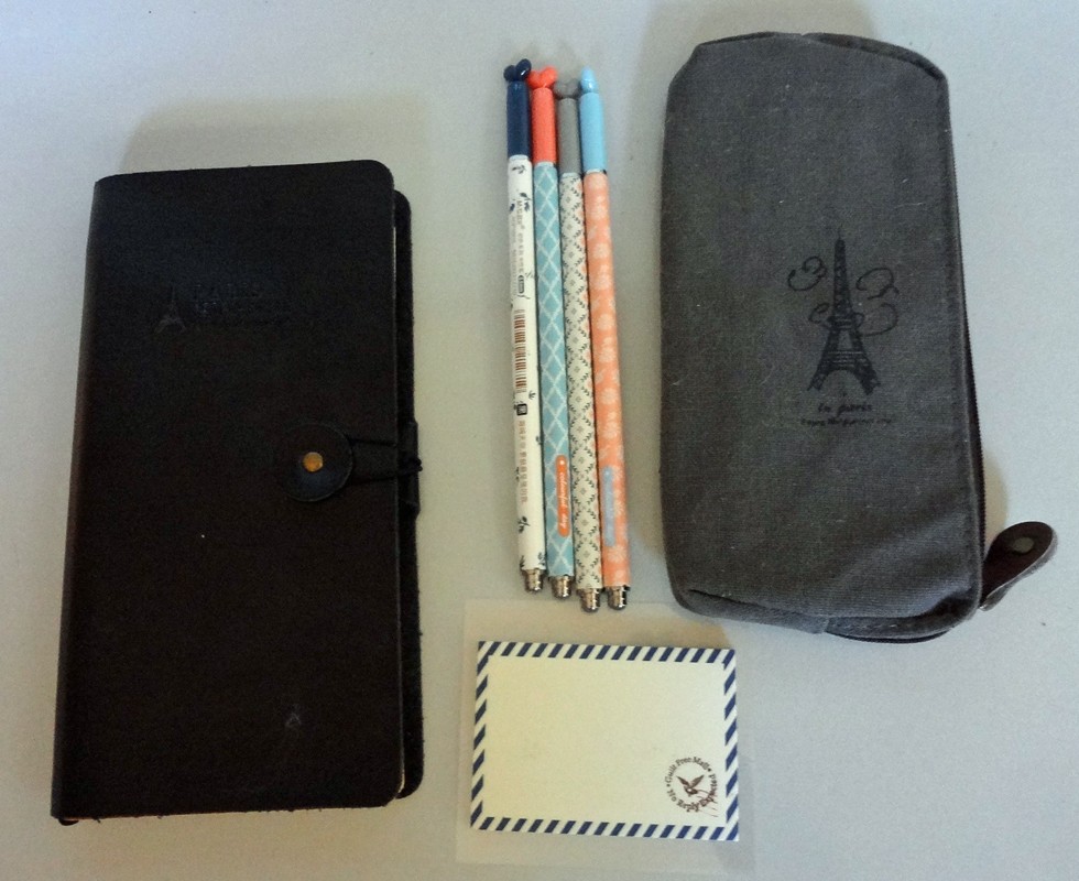 Paris Retro-Style Themed Notebook Pens Zippered Pouch Notepad Eiffel Tower NEW
