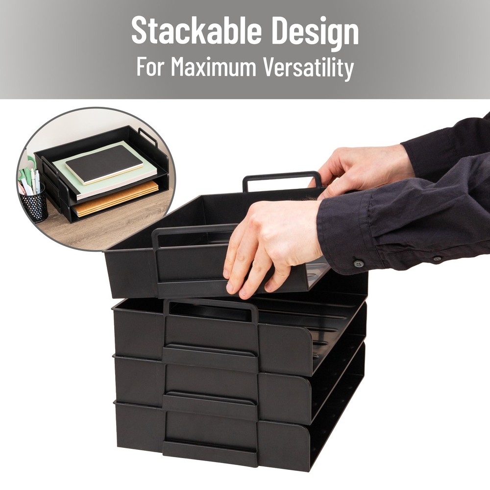 Stackable Paper Tray, Desktop Organizer, File Storage, Office, Plastic, 13.75...