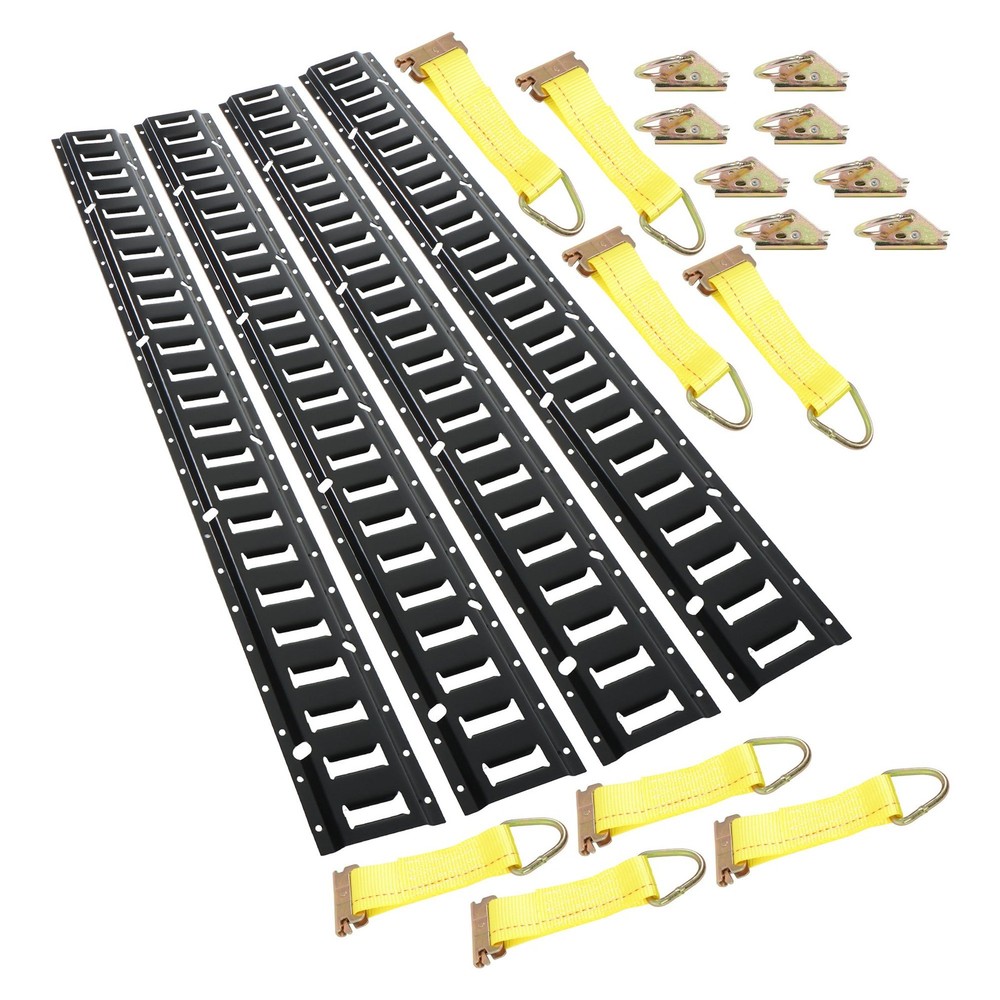 Universal 4' E-Track Tie Down System 24PC Kit Durable Carbon Steel Black