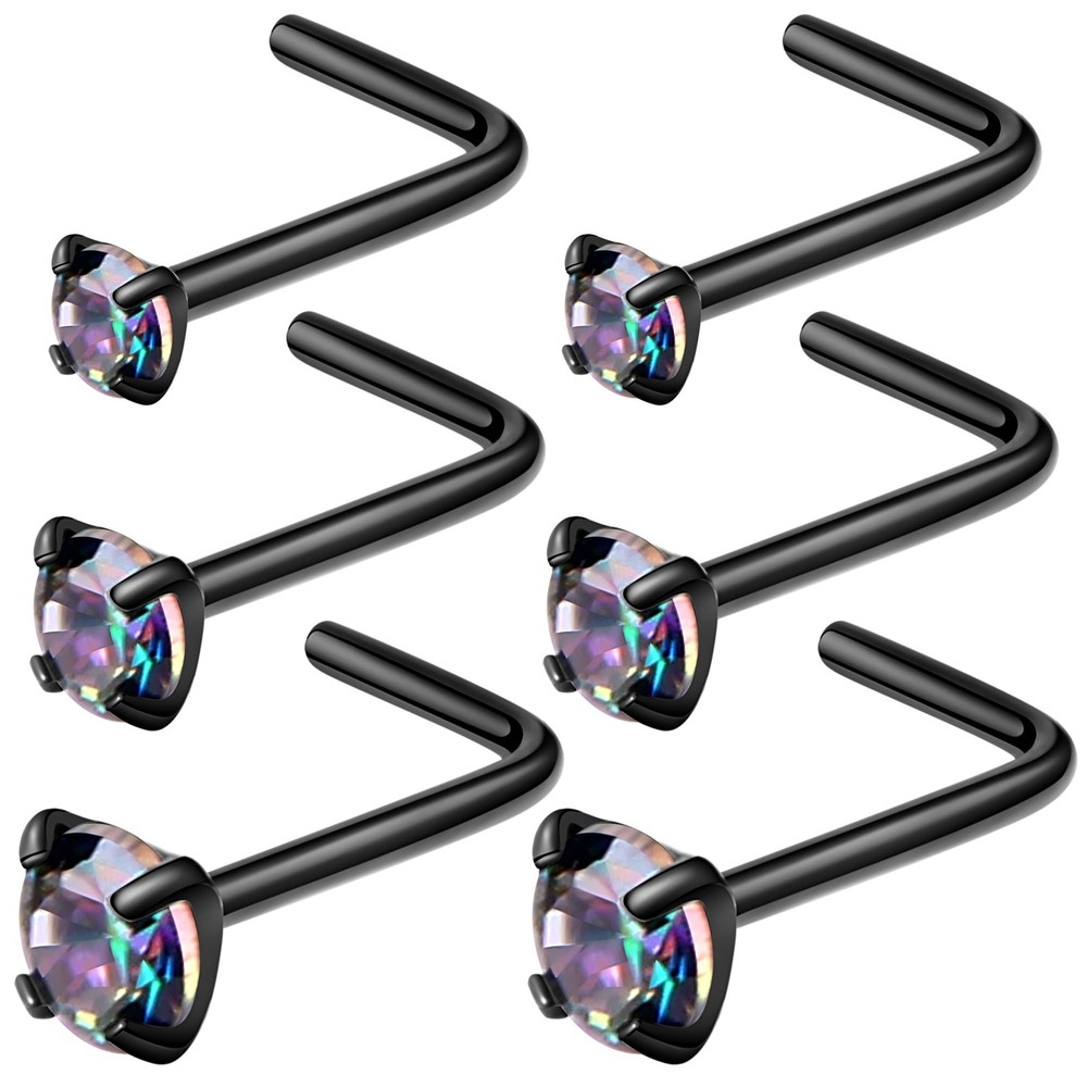 Fzroezz 6Pcs Nose Studs Piercings Rings Stud Black