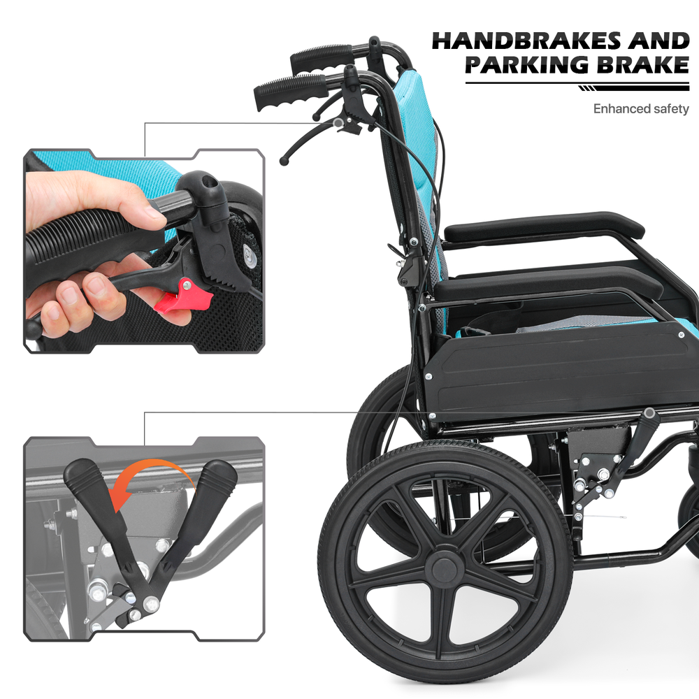 [FDA APPROVED]Folding Lightweight Transport Wheelchair w/Solid Wheels&Handbrakes
