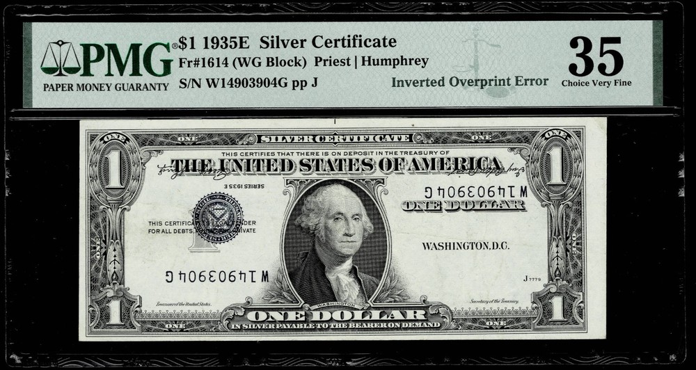 (2) INVERTED OVERPRINT ERROR 1935E Silver Certificate Note PMG VF30 35