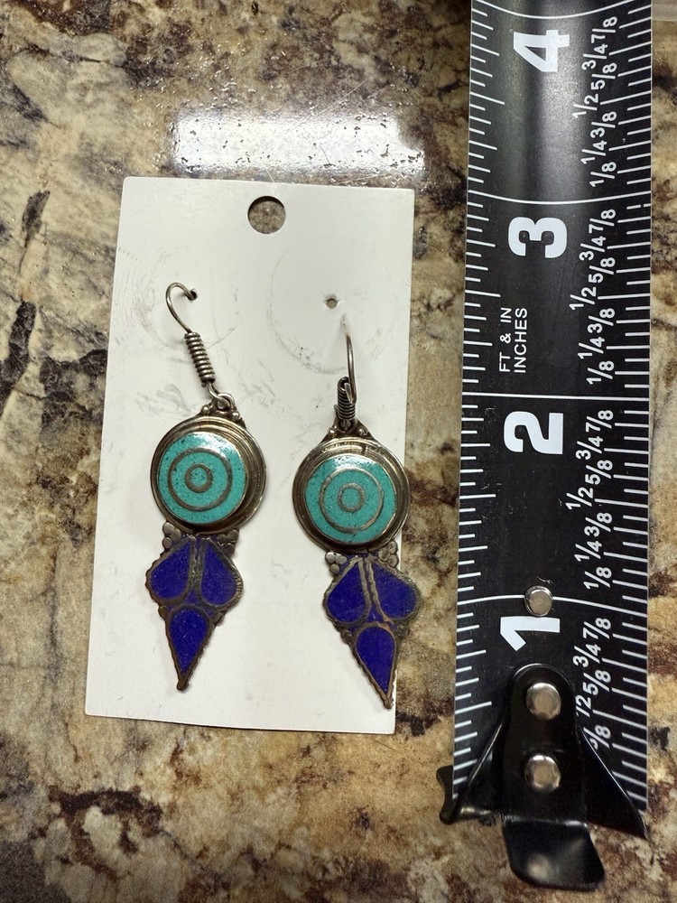Tibetan silver and turquoise dangle earrings