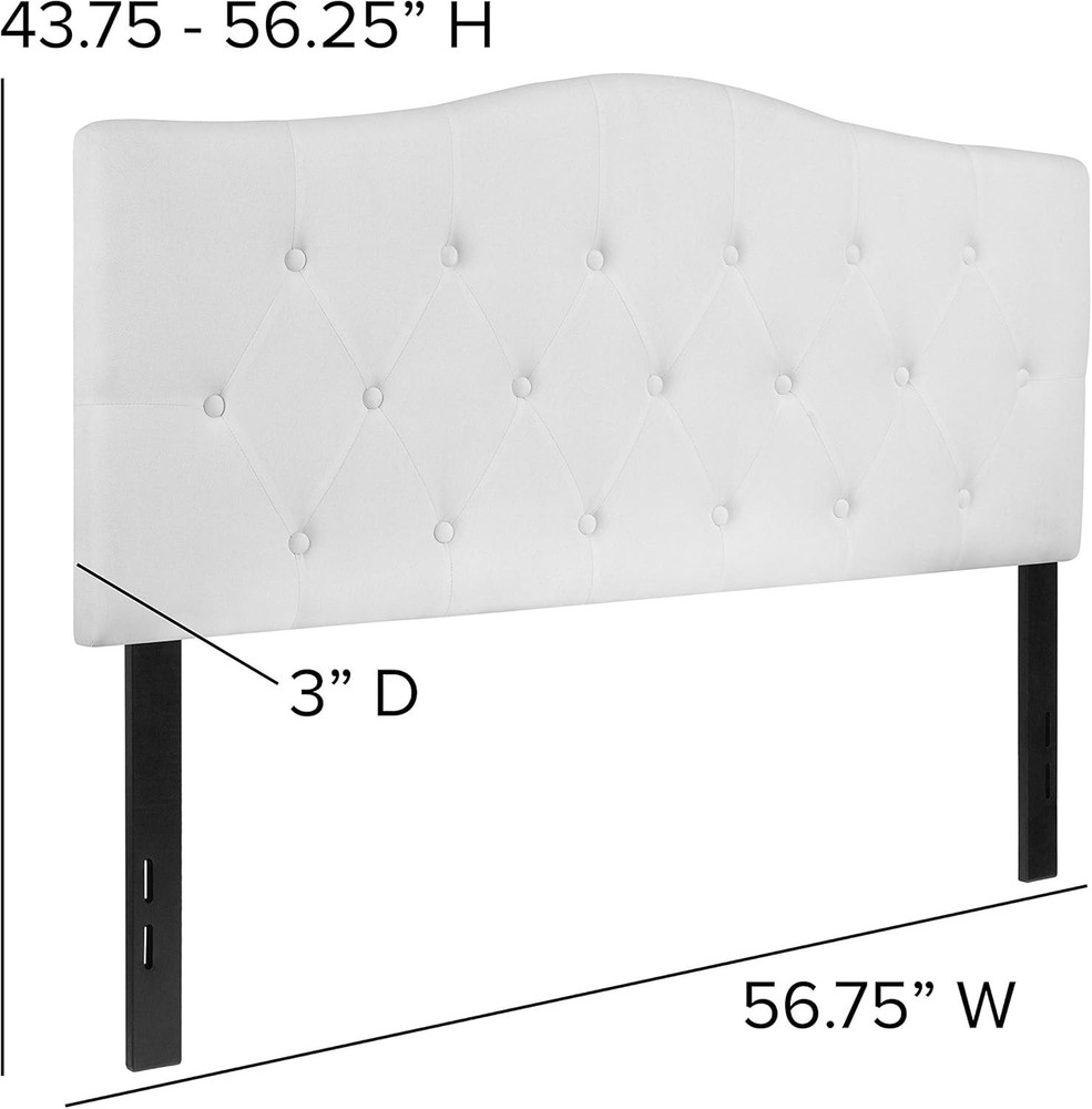 Tufted Upholstered Full Size Headboard in White Fabric