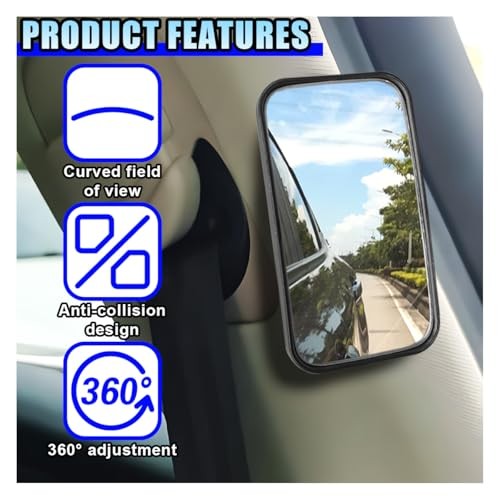 2PCS Rectangular Car Blind Spot Mirror, 3.5" x 2" 360° Rotate Rectangle/Black