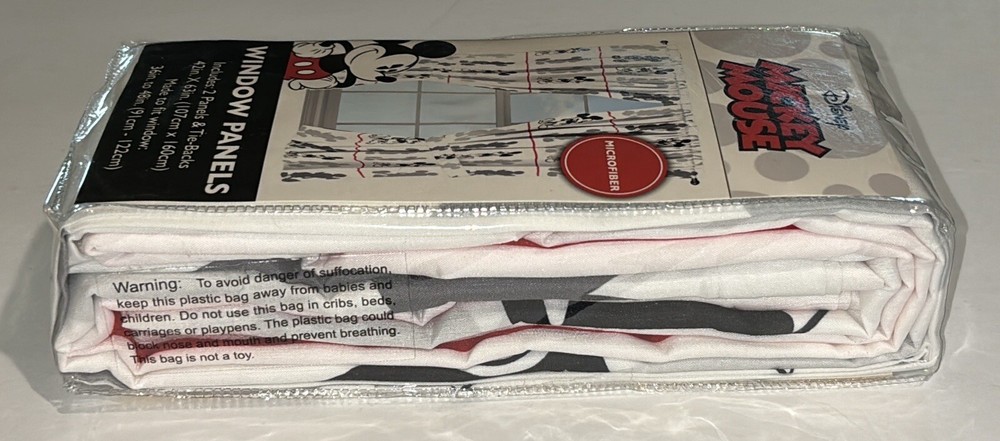 Disney Mickey Mouse Microfiber Window Panels & Tie-Backs New