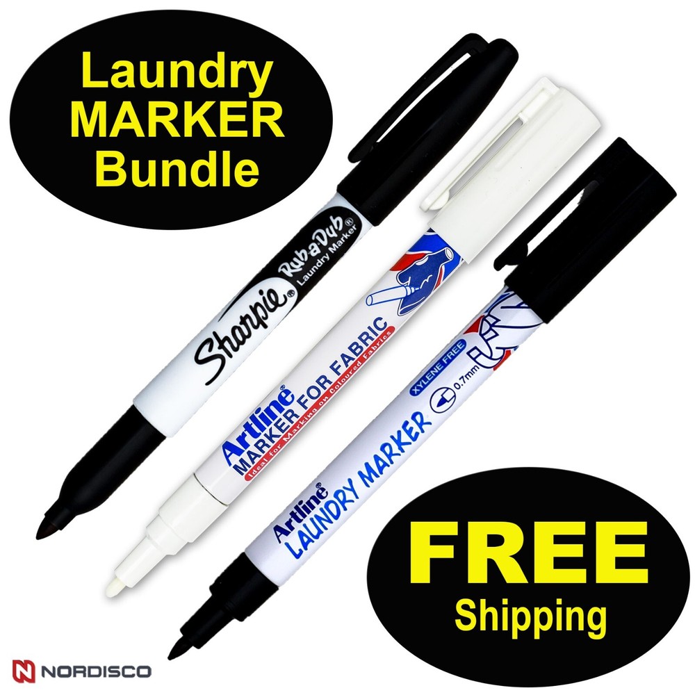 Sharpie Rub-a-Dub & Artline Laundry Marker Bundle, Black & White Markers