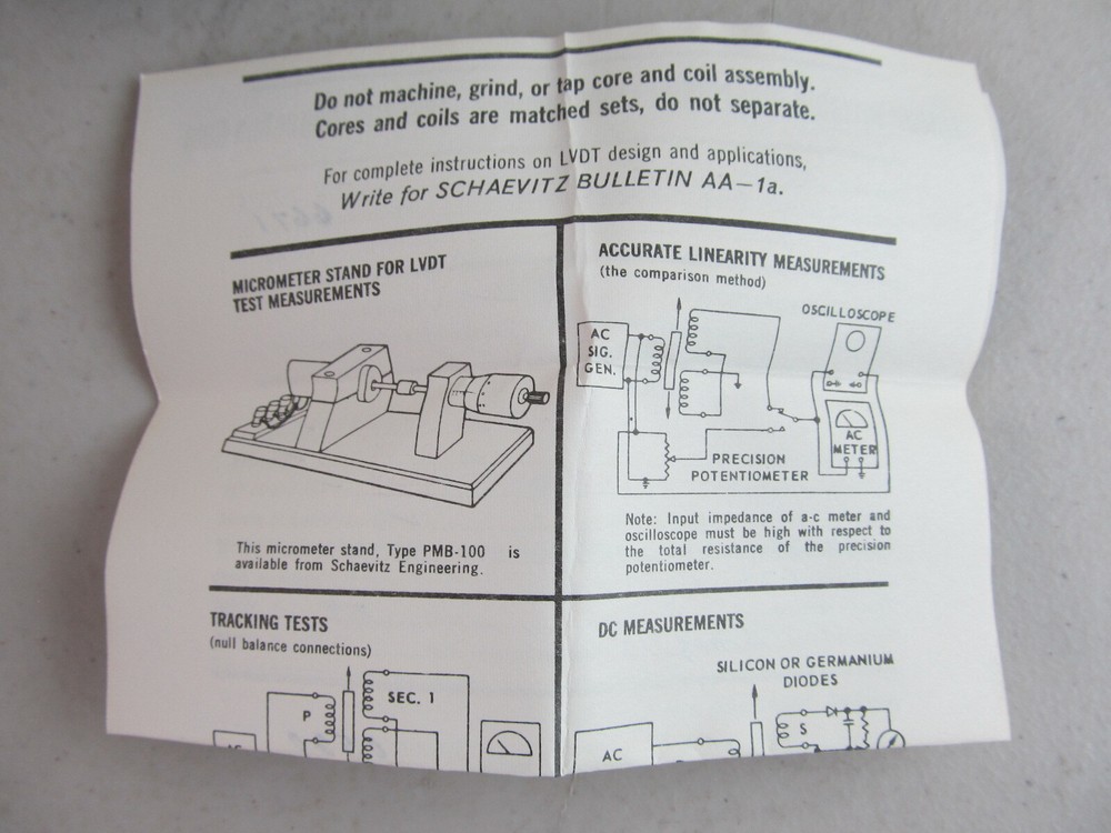 SCHAEVITZ ENGINEERING LINEAR VARIABLE DIFFERENTIAL TRANSFORMER TYP 020M-L
