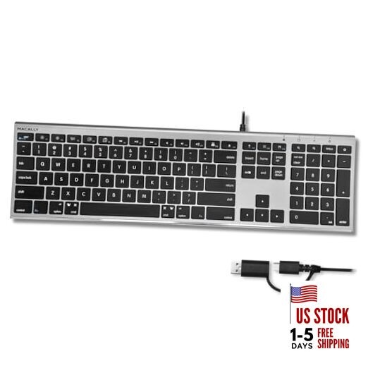 Wired Keyboard for Mac (Upgraded Dual USB A + C Plug) - USB C Space Gray
