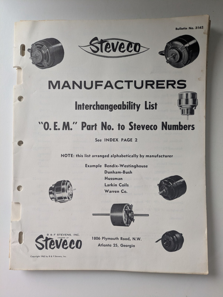 1963 Steveco Interchangeability List Motor Cross Reference Binder Pages GE