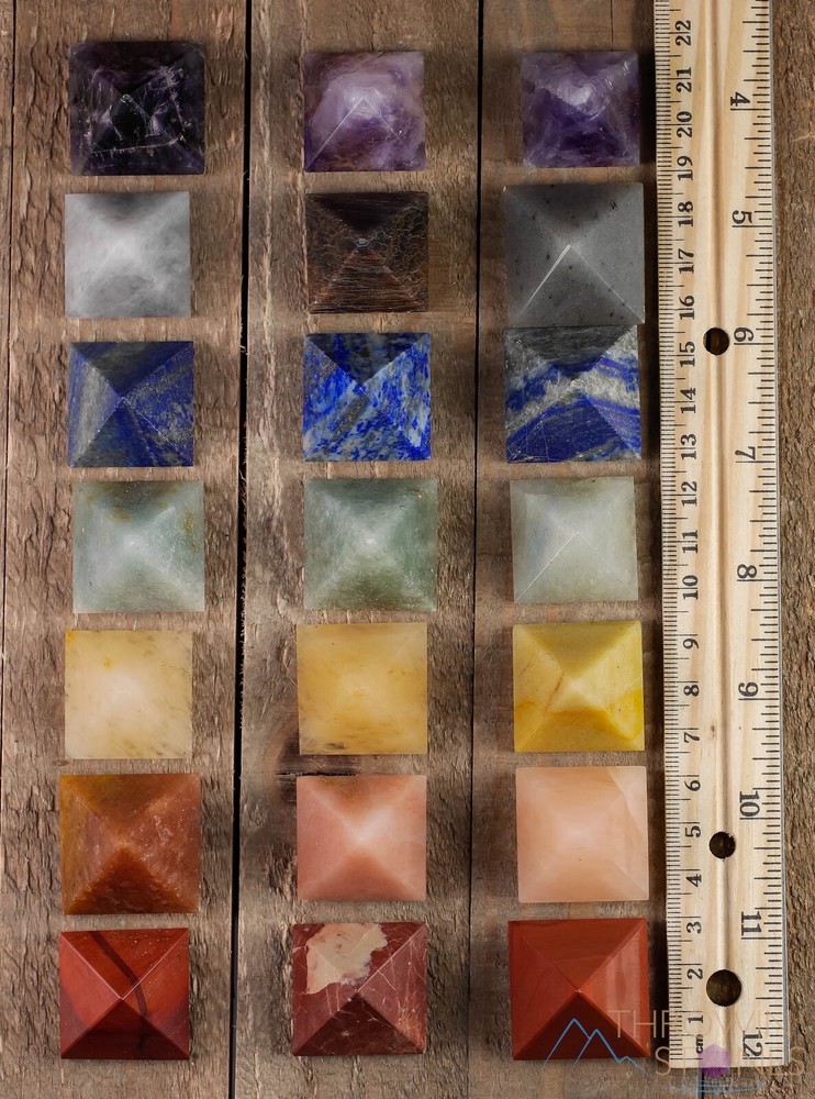 Rainbow CHAKRA Crystal Pyramids, Starter Kit Set, Self Care, Healing Stone E0867