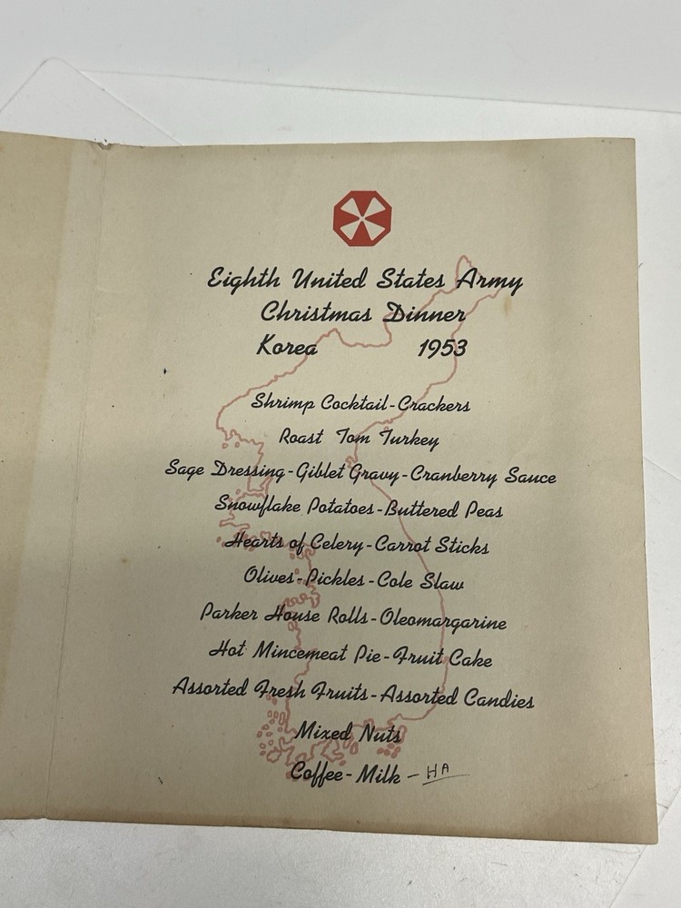 Korean War menu Eighth 8th Army Chirstmas (16L)