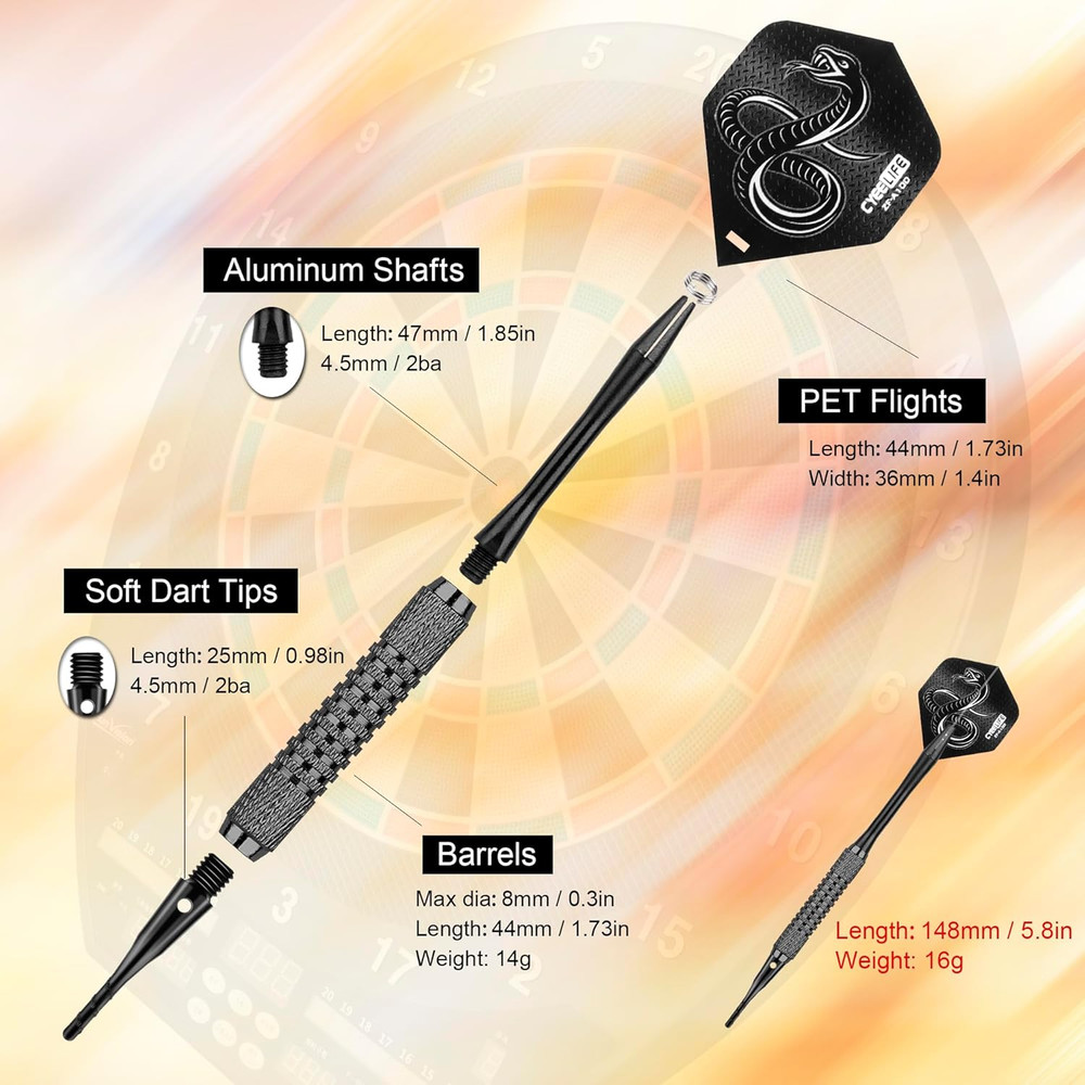 16G Soft Tip Darts with Extra Flights and Plastic Points for Beginners