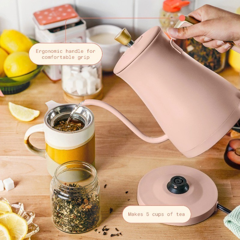 1-Liter Electric Gooseneck Kettle 1200 W, Rose by Drew Barrymore