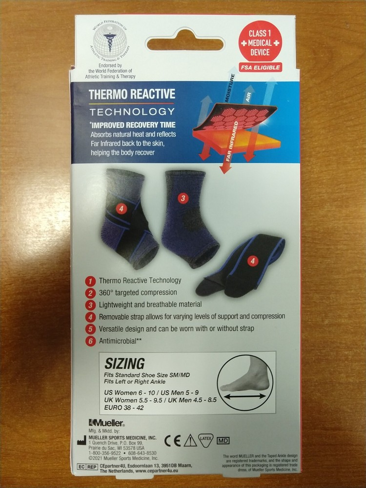 Mueller 4-Way Ankle Support W/ Removable Straps SM/MD, Moderate Support 10D