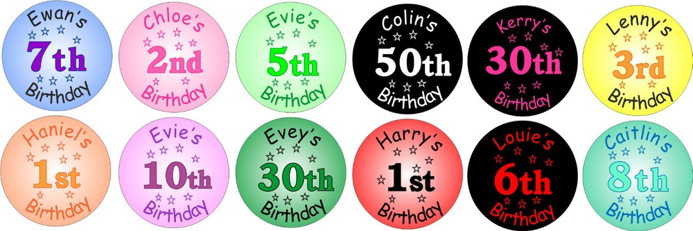 48 Personalised birthday stickers - name & age