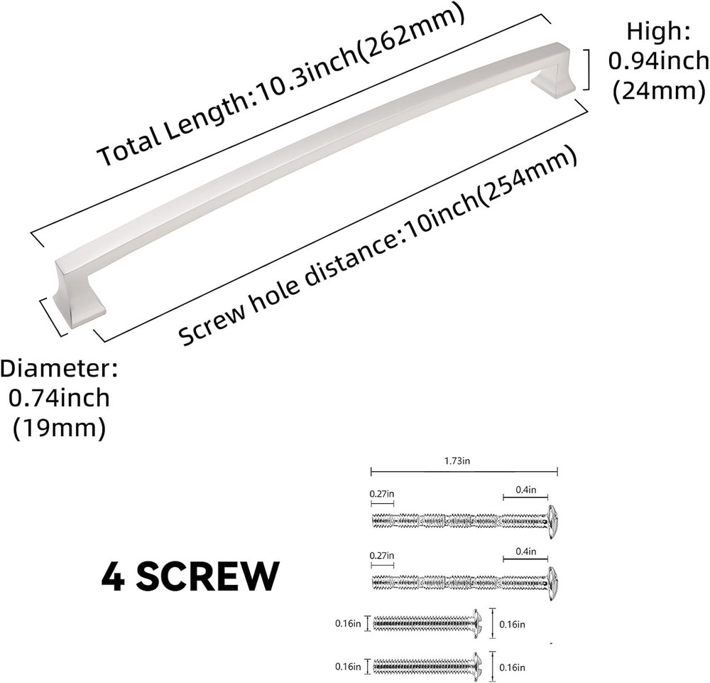 10 Pack Satin Nickel 10" Cabinet Pulls for Kitchen & Drawers
