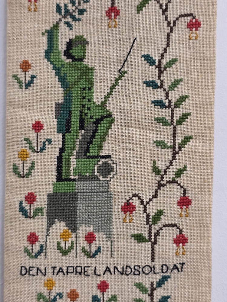 VINTAGE DANISH CROSS STITCH BELL PULL - SCANDINAVIAN LANDMARKS WALL ART