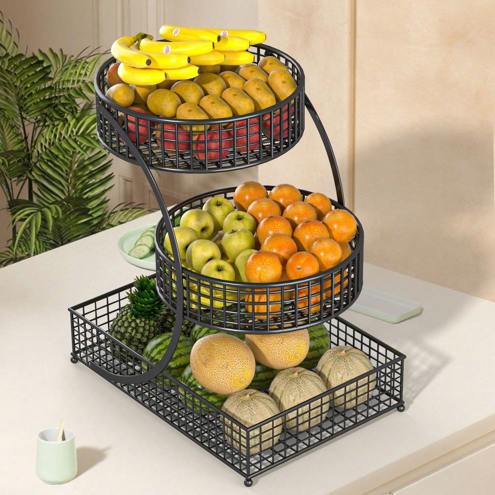 3 Tier Round Metal Storage Rack, No Assembly Required, Multi-Tier Kitchen