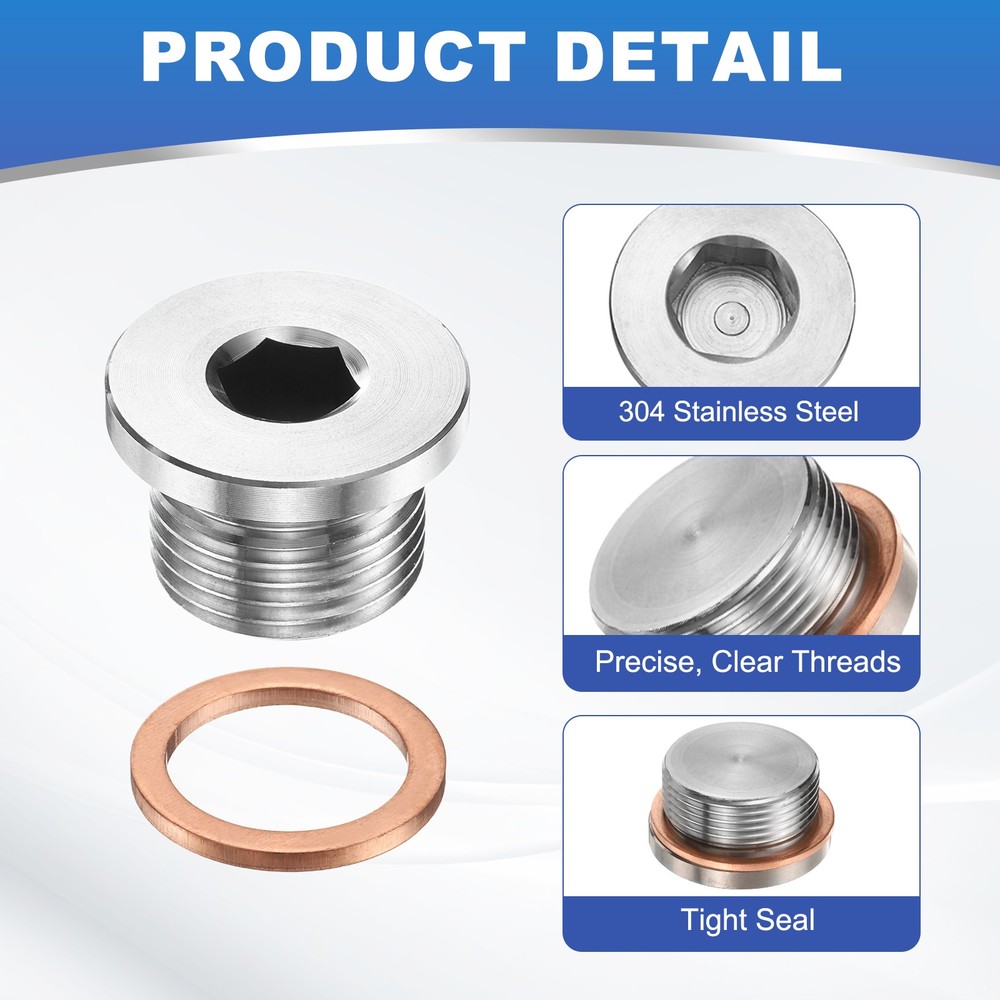 2 Pcs M16 x 1.5 Pipe Plug Fitting, Internal Hex Head Socket 304 Stainless Steel