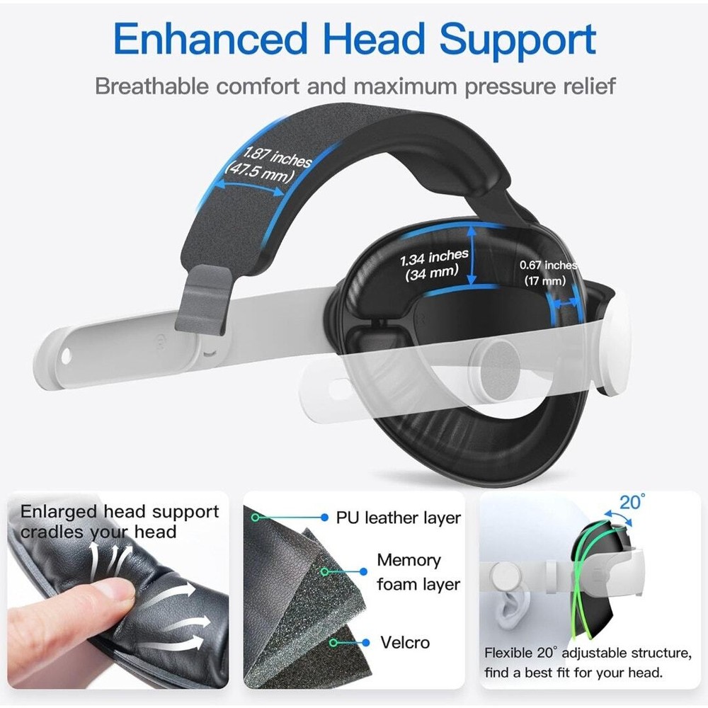 Adjustable VR Headset Head Strap with Enhanced Head Support