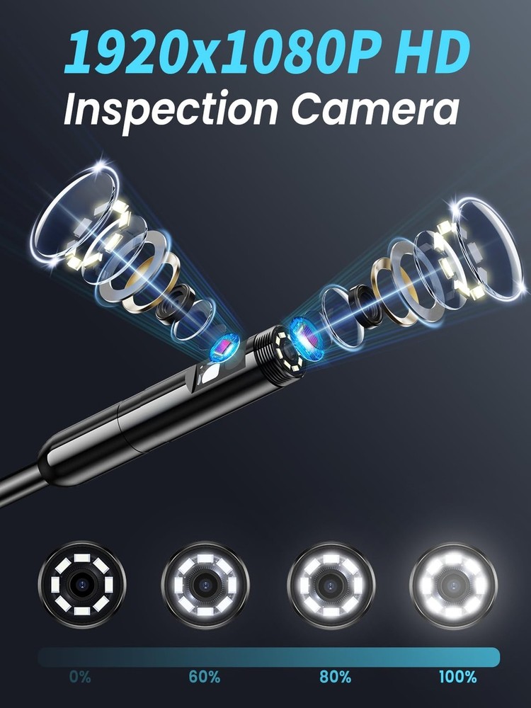 Endoscope Camera with Light, 4.3" IPS Screen 1080P Tools Borescope with 8 LED...