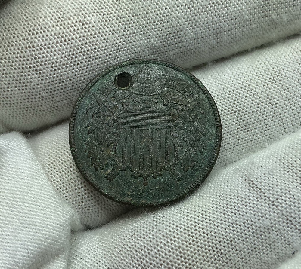 1867 Two 2 Cent Piece-Holed M358