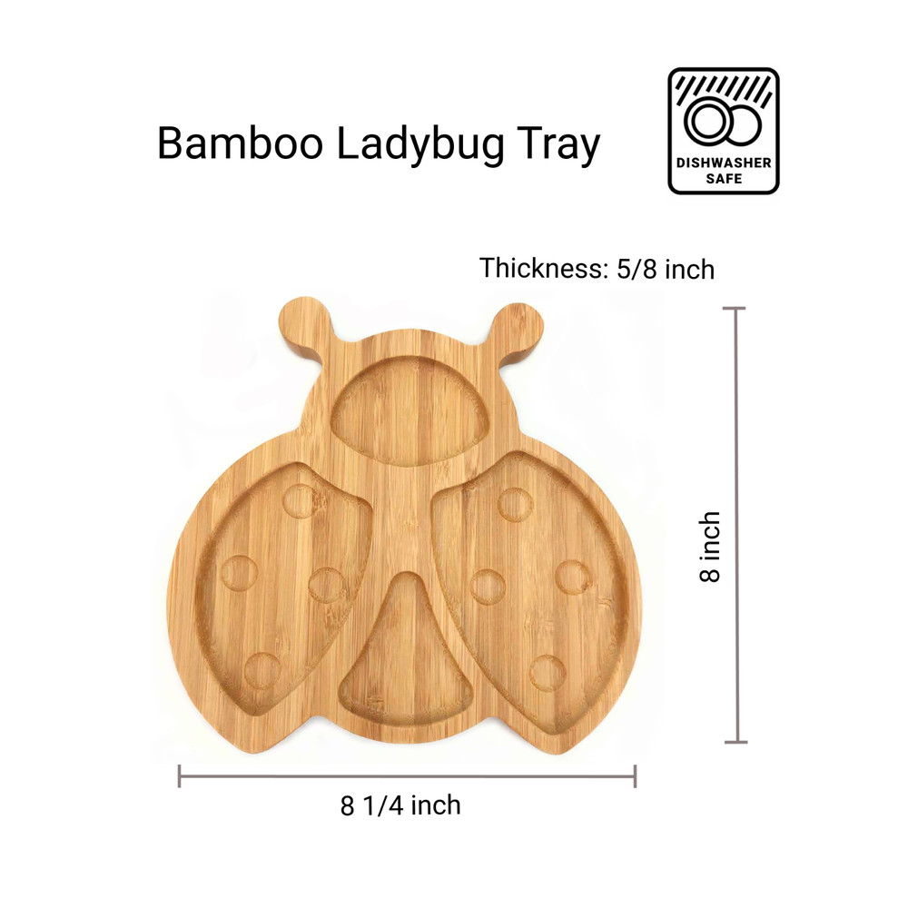 2 Pcs Bamboo Food Ladybug Shaped Plate for Snacks Appetizer 4916x2