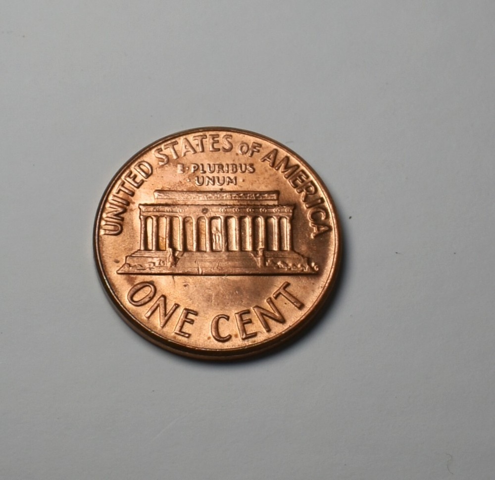 1969 D Lincoln Memorial Cent Error Stike Through High Mint State Red