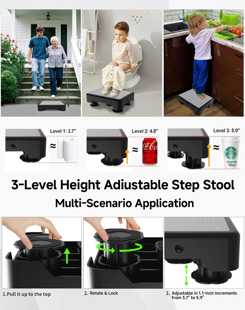 Adjustable Step Stool for Adults, Noctilucent Bed Step Stools, 600 LBS Capacity
