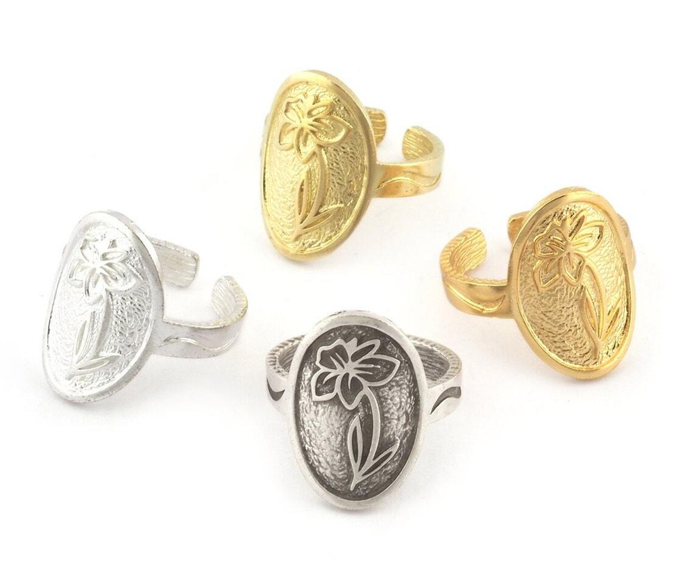 Birth Monthly Flower (March Daffodil) Adjustable Ring Raw Solid Brass 8us 5323