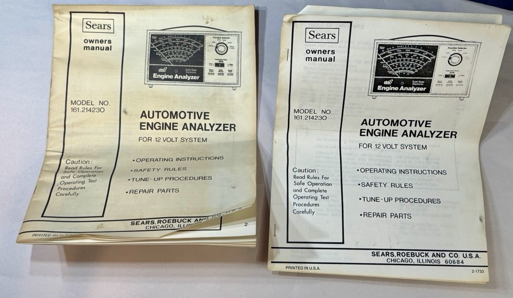 Sears Model 161.214230 Solid State Electronic Engine Analyzer W/ Cables & Manual