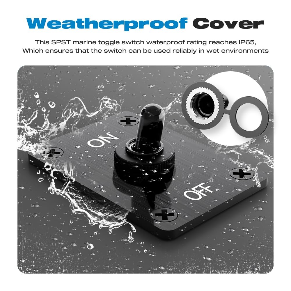 Toggle Switch, 12V 30A Heavy Duty ON/Off 2Pin SPST Waterproof Toggle Switch w...