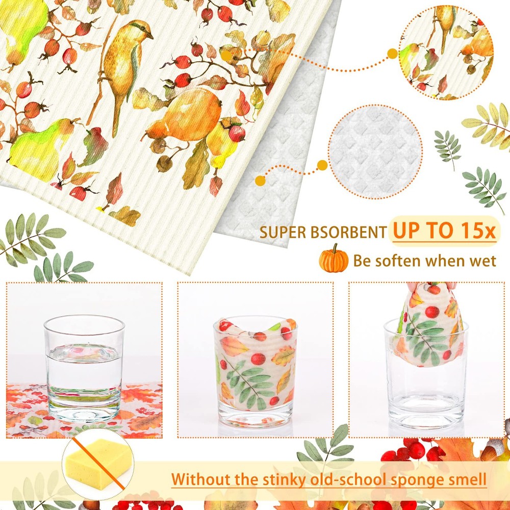 6 Pcs Thanksgiving Swedish Kitchen Dishcloths Quick Drying Fall Dish Towels