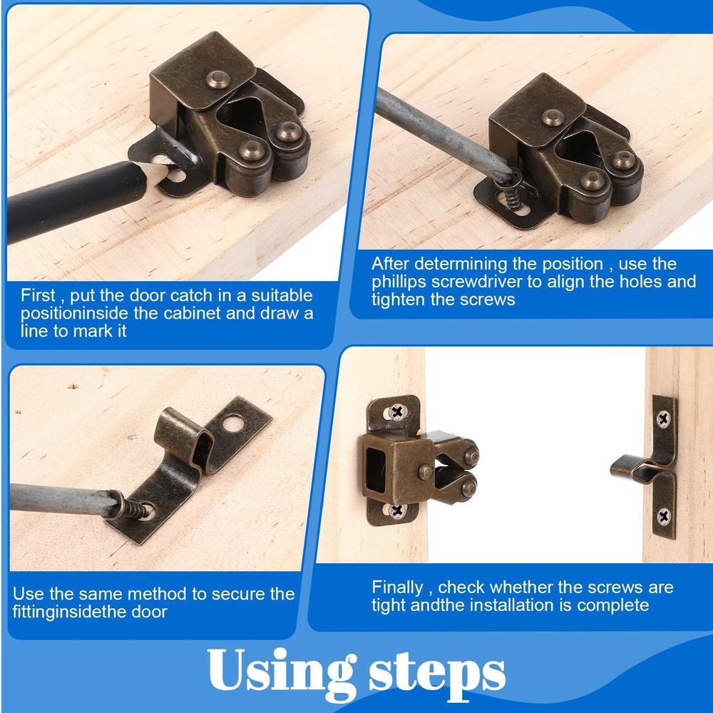 4 Pack Double Roller Catch with Spear Strike Cabinet Closet Doors Roller Catch
