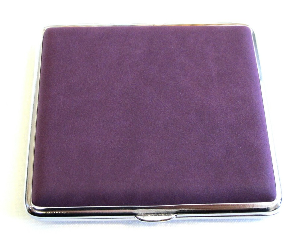 2pc Set Stainless Steel Cigarette Case Hold 20pc Regular Size 84s -PURPLE + BLUE