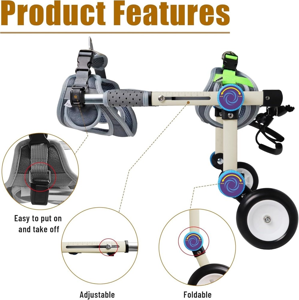 Adjustable Dog Wheelchair for Back Legs Mobility Support - Lightweight - Small