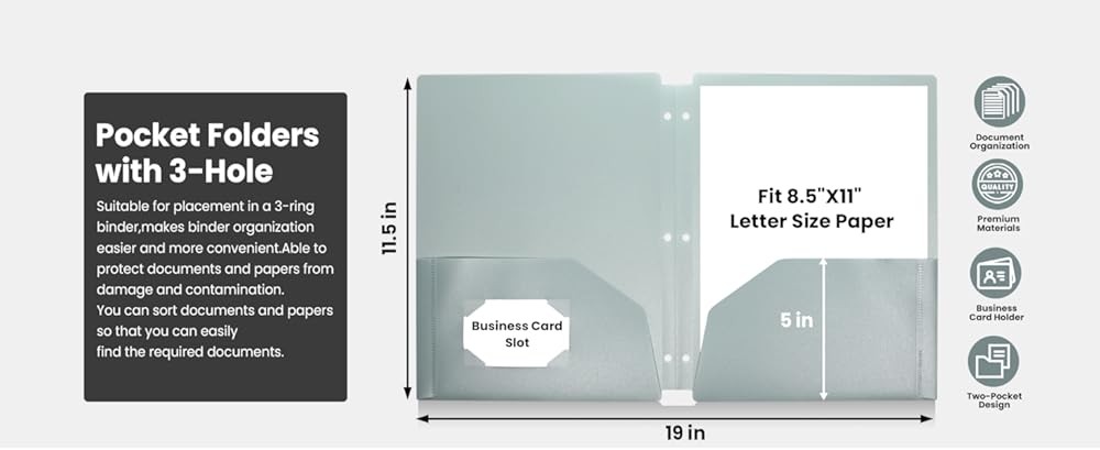 3 Hole Folders with Poets Plastic Folders for 3 Ring Binder, Heavy