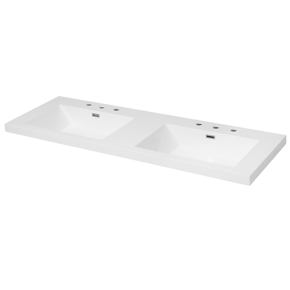 60" Resin Basin for Bathroom Vanity, with Undermount Rectangular Double Sinks, 8