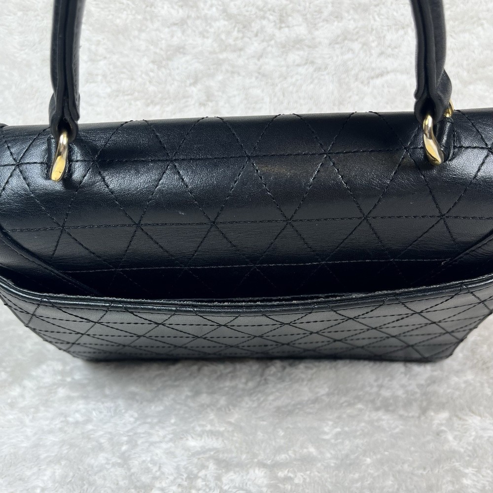 Vintage Talbots Structured Handbag Black Quilt Pattern Leather Top Handle Purse