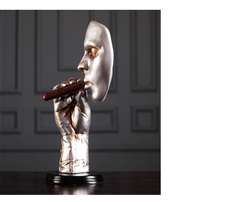 Retro Editators Abstract Sculpture an Smoking Cigar Creative Face Statue Charact