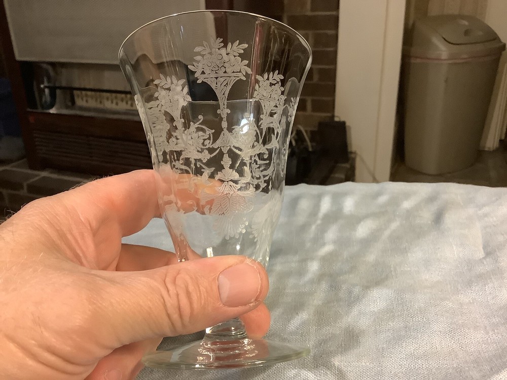 Crystal Etched Water Goblet 5.5” Tall