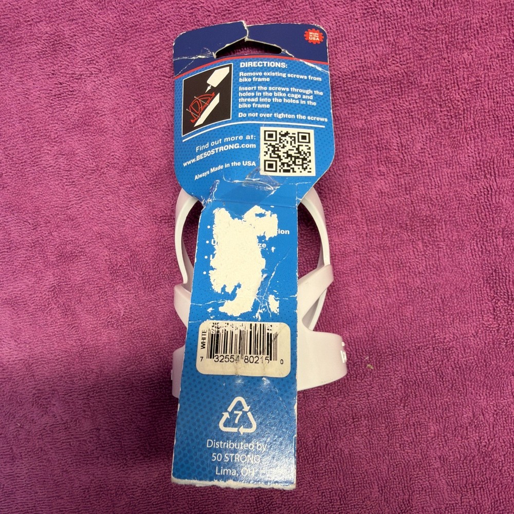 Fifty Strong Bicycle Water Bottle Cage WHITE Plastic #140