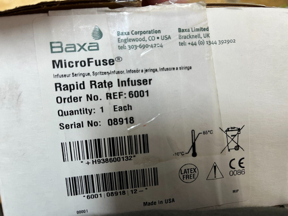 Baxa MicroFuse Rapid Rate Syringe Infuser Pump REF 6001
