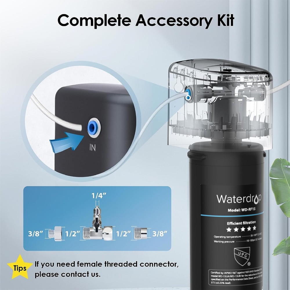 Waterdrop 15UB Under Sink Water Filter System, with Stainless Steel Faucet