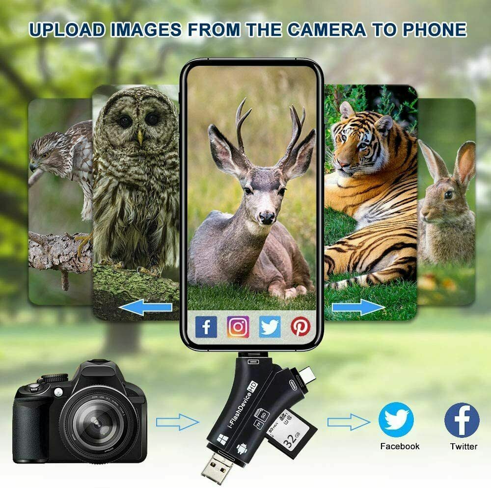 4 in 1 USB Micro SD TF Memory Card Reader Adapter For iPhone Android