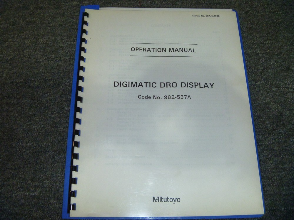 Mitutoyo Digimatic DRO Display Owner Operator Manual Code No. 982-537A xz