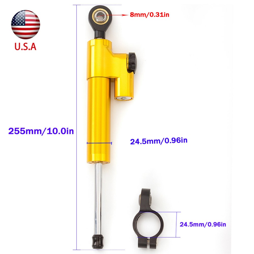 Universal CNC Steering Damper Linear Stabilizer Reversed Shock Absorption Gold